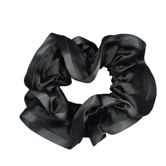 Black Ruffles Silk Satin Hair Tie Accessories Scrunchie Handmade SB24