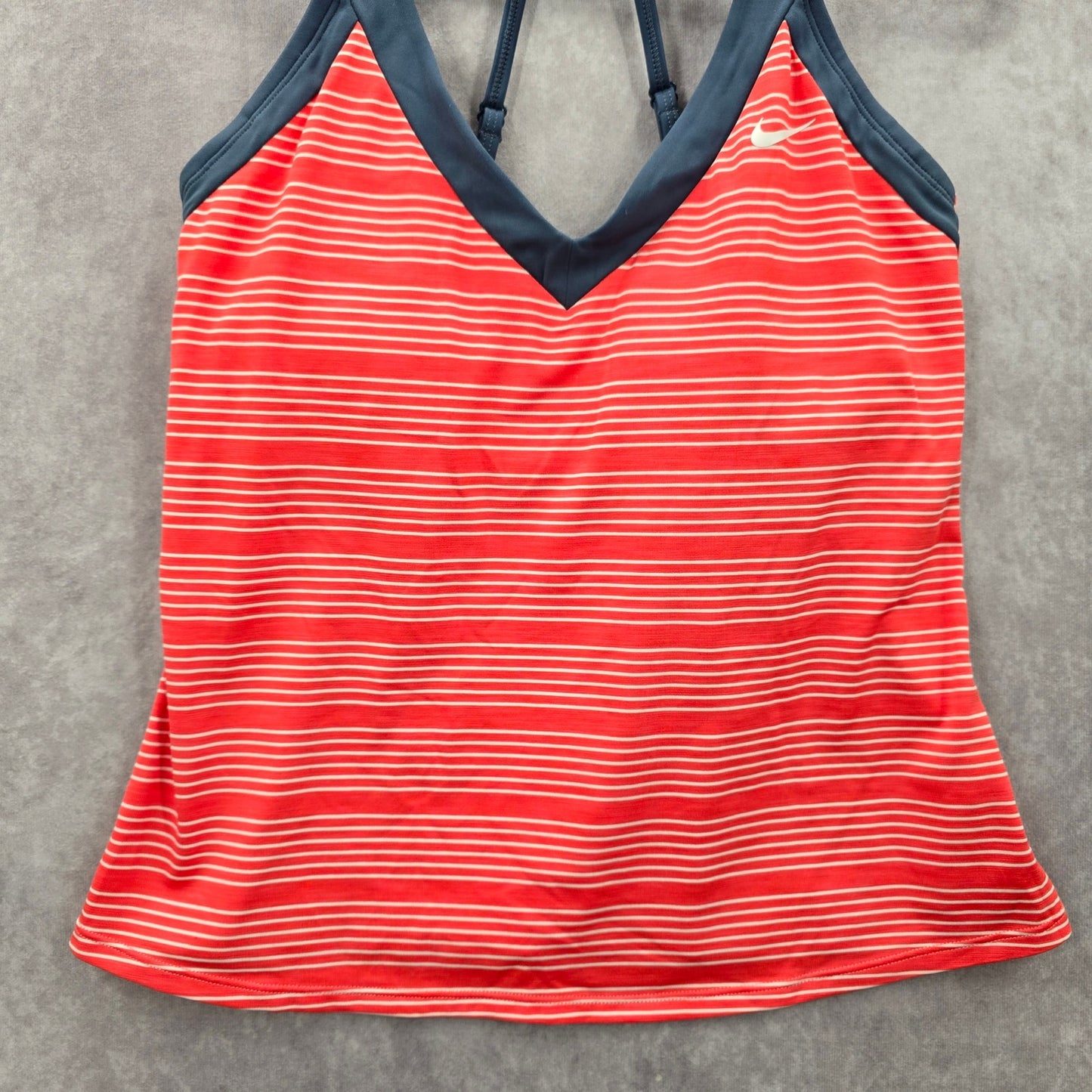Nike Orange Gray Stripe Adjustable Padded Tank Top Activewear Shirt Medium