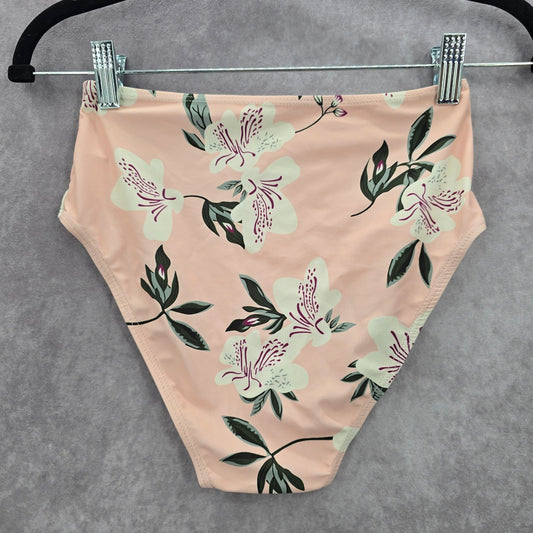 Romwe Pink Floral Print Bikini Bottom Swimwear Small