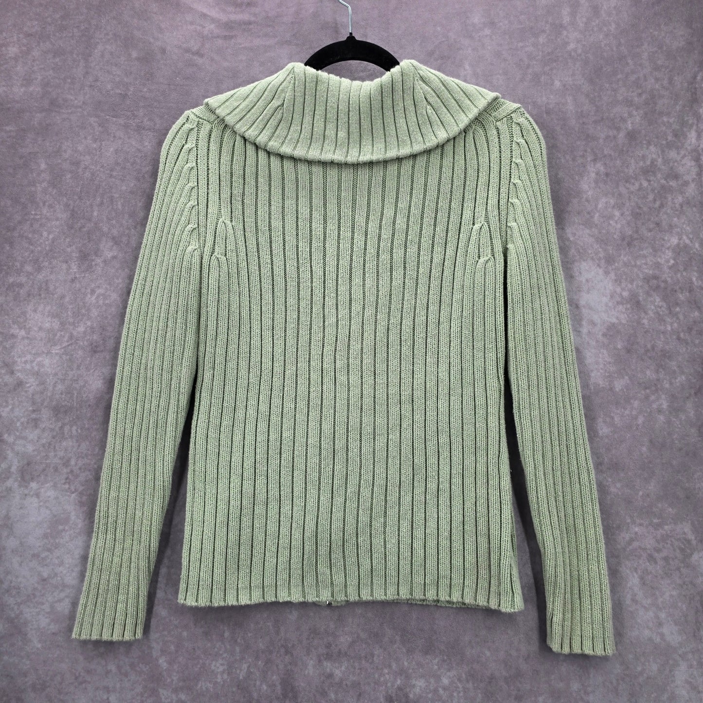 Gap Green Ribbed Long Sleeve Cotton Zip Collar Cardigan Sweater Small