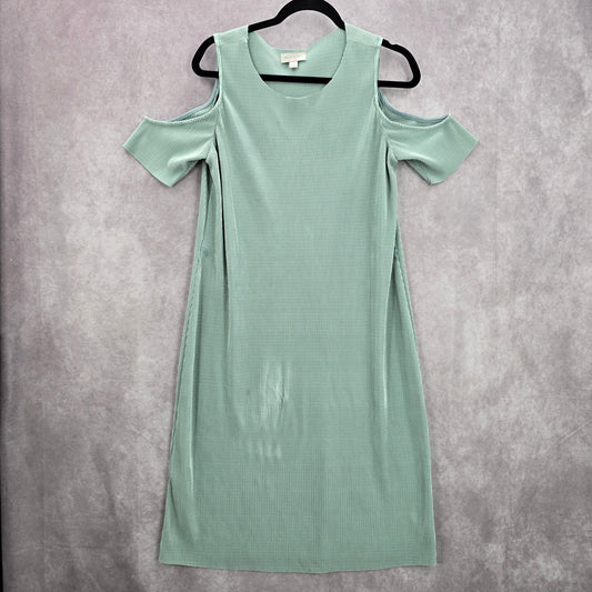 Belle Sky Green Mint Pleated Cold Short Shoulder Knee Length Boho Dress Large