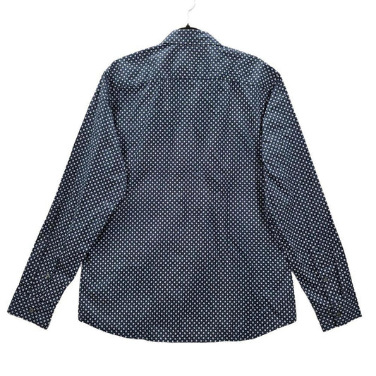 Michael Kors Blue Midnight Button Up Floral Long Sleeve Stretch Slim Fit Mens XL