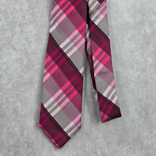 J.Ferrar Pink Plaid Stripe Tartan Geometric 100% Polyester Men's Neck Tie NWOT
