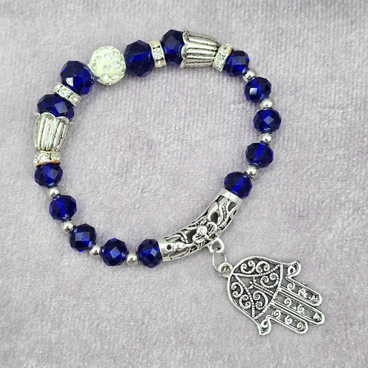 Silver Bead Hand Charka Charm Dangle Elastic Bracelet Boho Retro Fashion Jewelry