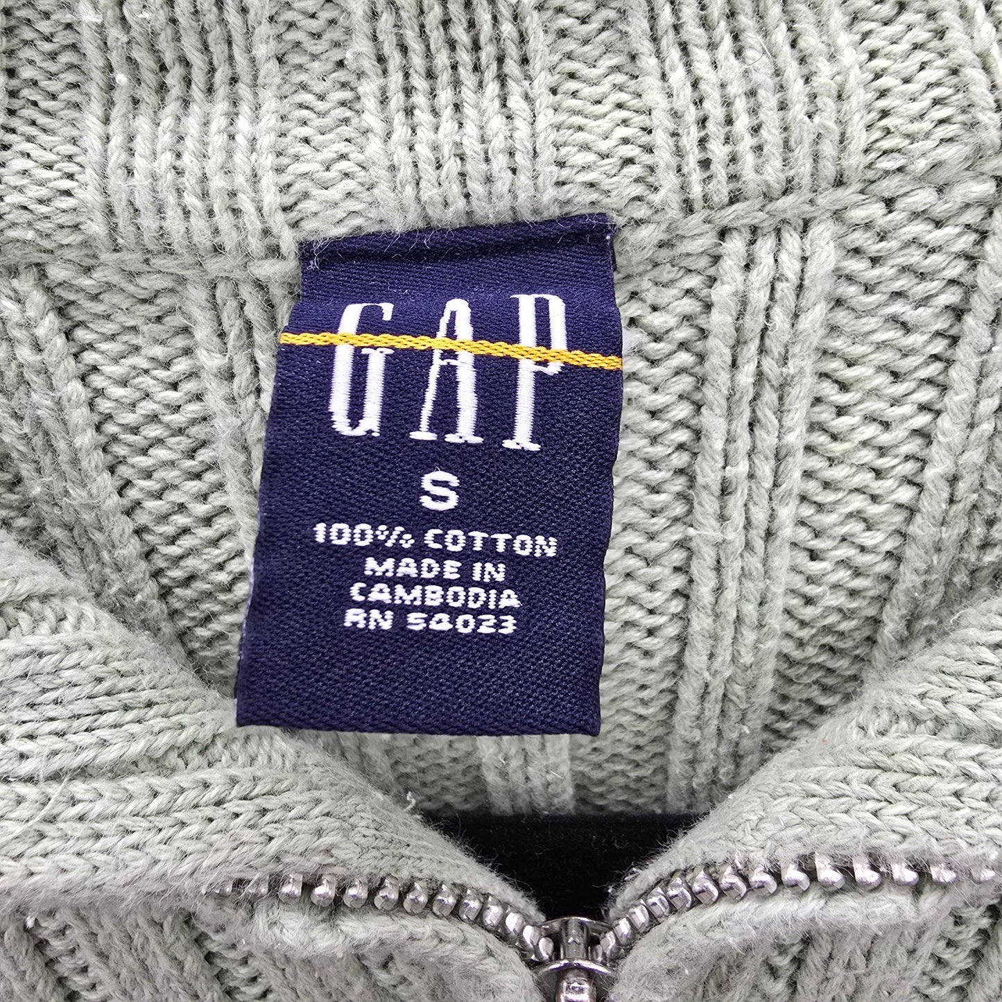 Gap Green Ribbed Long Sleeve Cotton Zip Collar Cardigan Sweater Small