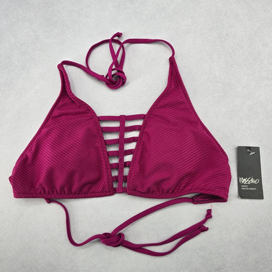 Mossimo Purple Padded Cutout Halter Tie Plunge Bikini Bralette Swim Top S Small