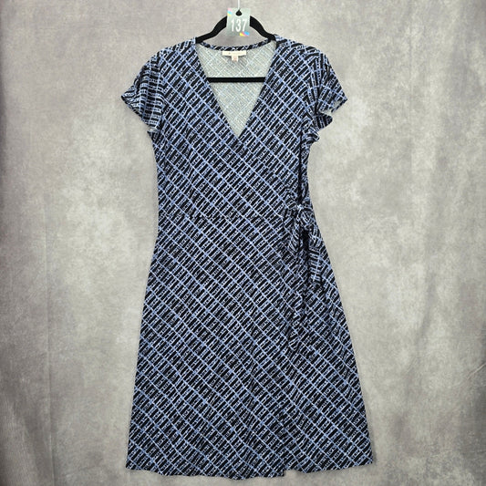 137. JM Collection Blue Faux Print Flare Wrap Style Dress Medium