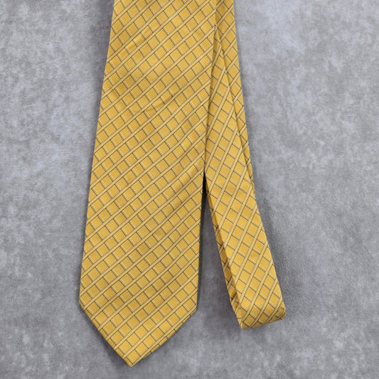 Barneys New York Yellow Blue Plaid Stripe Italy 100% Silk Men's Neck Tie