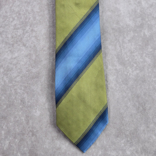 Kenneth Cole New York Green Blue Striped Silk Executive Neck Tie Men's