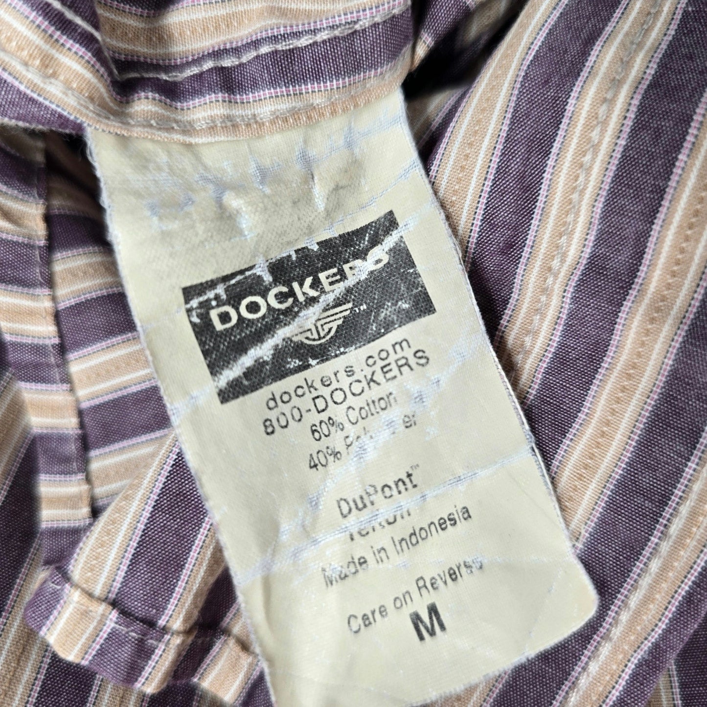 Dockers Button Down Long Sleeve Stripe Purple Cream Work Mens Shirt Medium