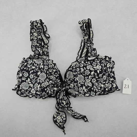 Xhilaration Black Floral Ruffle Beach Tie Bra Bikini Bralette Swim Top S Small