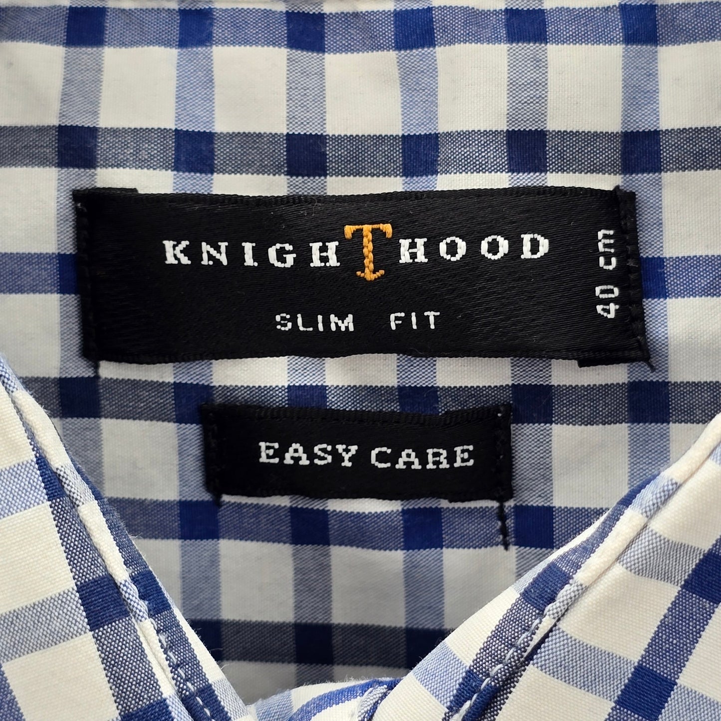 Knighthood Blue Checker Plaid Long Sleeve Button Down Slim Fit Mens Shirt Small