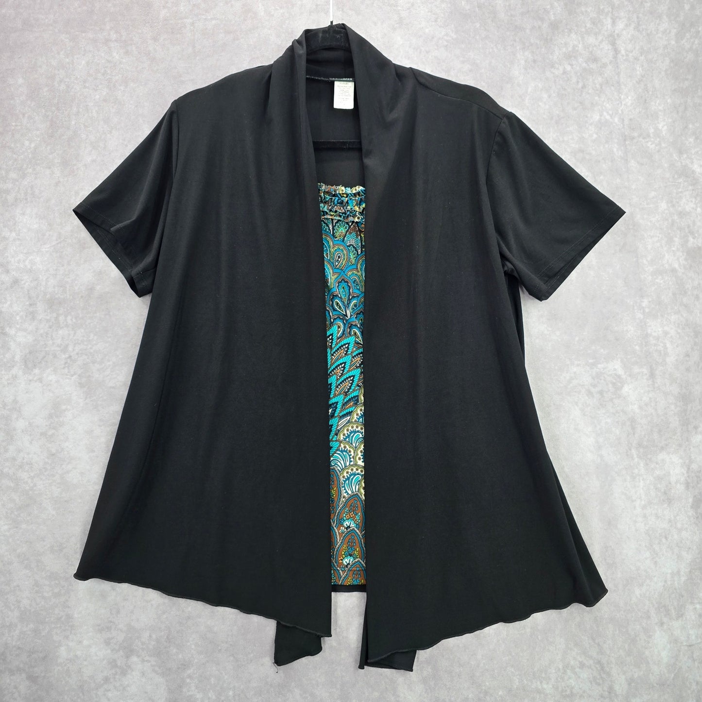 Perception Women Black Green Floral Ruffle Jacket Top Short Sleeve Plus 1XL