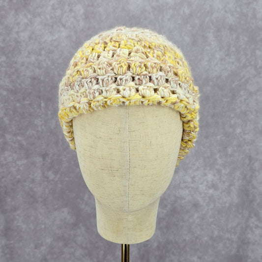 Yellow Cream Cable Knit Vintage Y2k Funky Beanie Crochet Hat