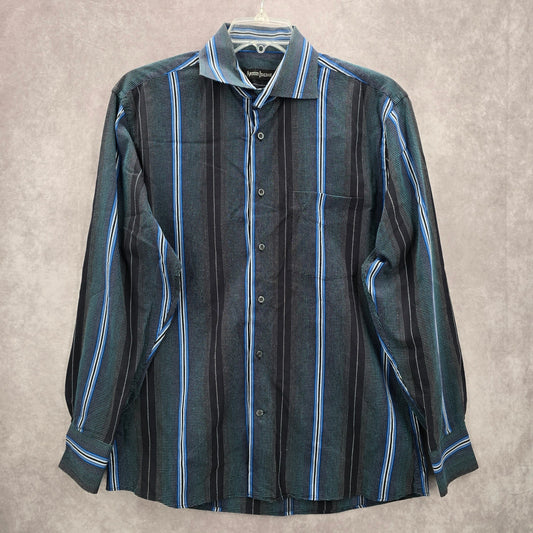 Artisti Italiani Blue Stripe Mens Button Down Cotton Long Sleeve Preppy Shirt XL