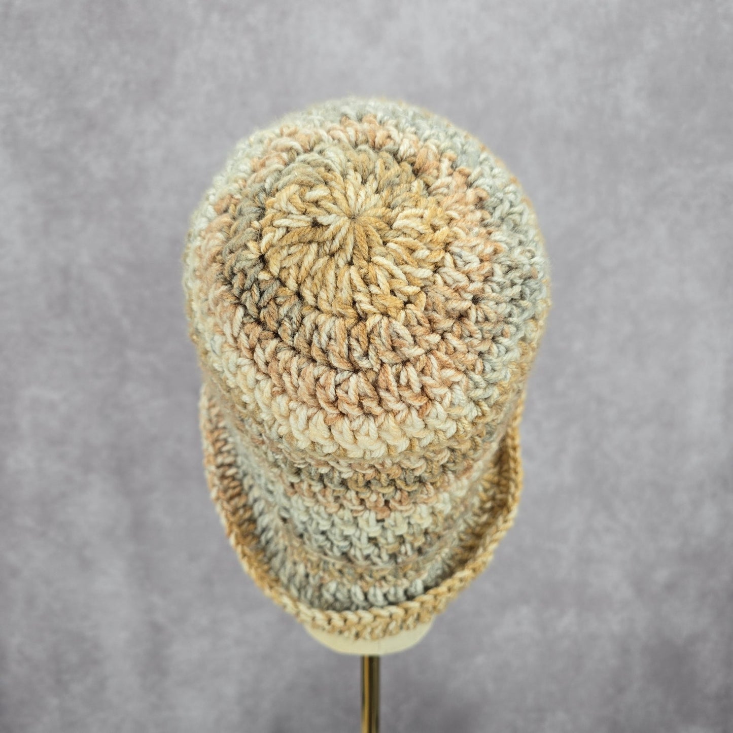 Cream Gray Crochet Knit Bucket Cap Hat Fun VTG Y2K Funky Beanie
