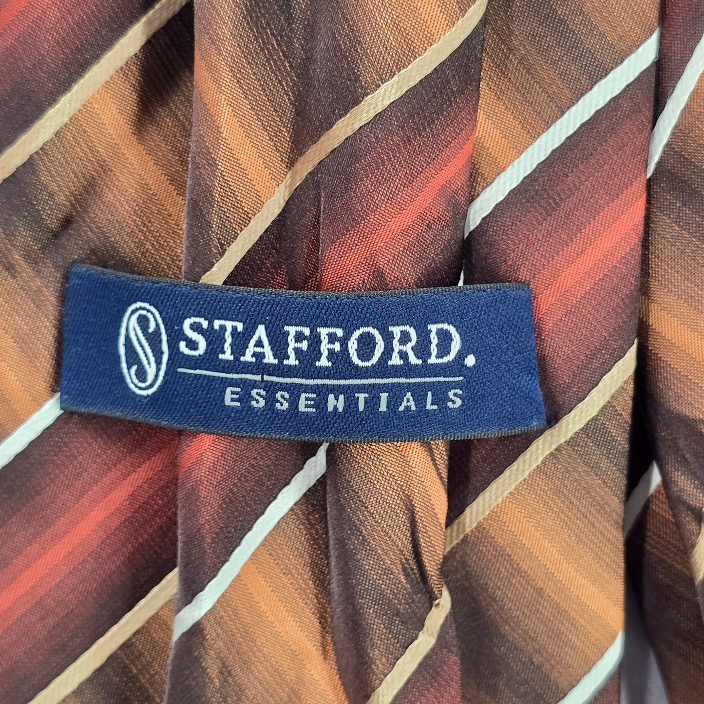 Stafford Essentials Brown Orange Stripe 100% Executive Corporate Mens Neck Tie