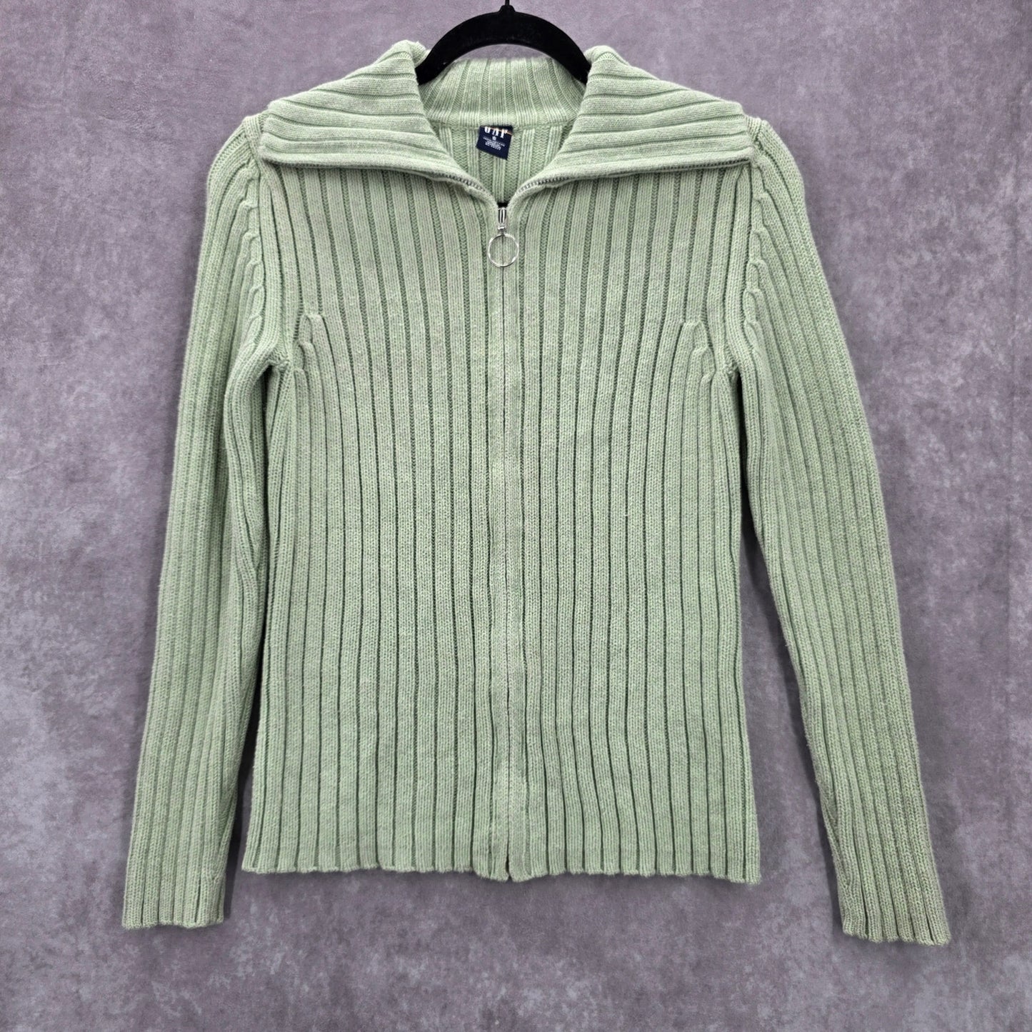 Gap Green Ribbed Long Sleeve Cotton Zip Collar Cardigan Sweater Small
