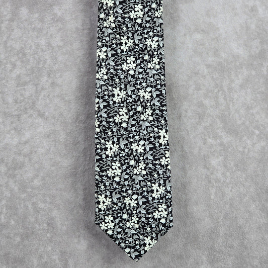 J.S. Blank & Co. Black White Floral Cotton Executive Spring Neck Tie Men's