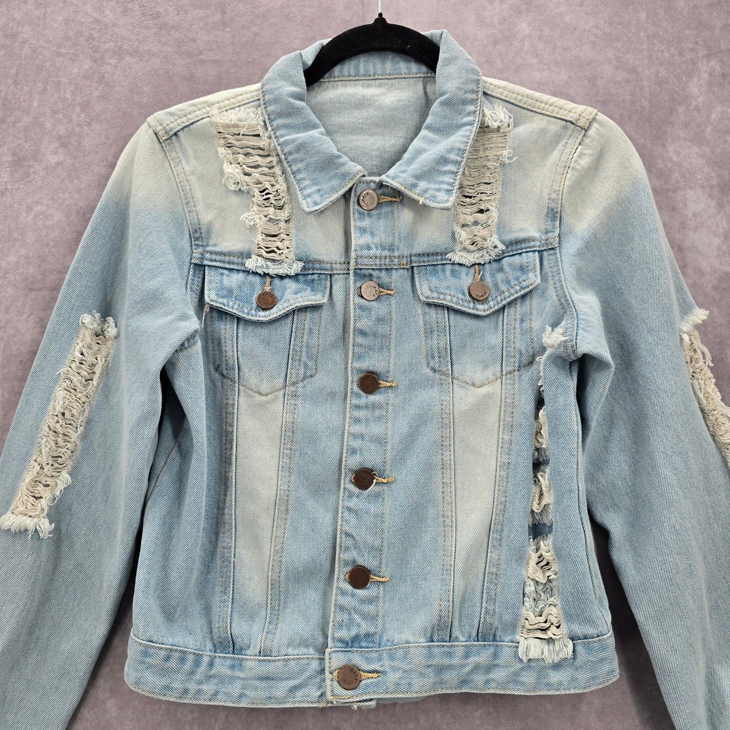 Blue Wash Raw Jeans Denim Distress Button Jacket Small