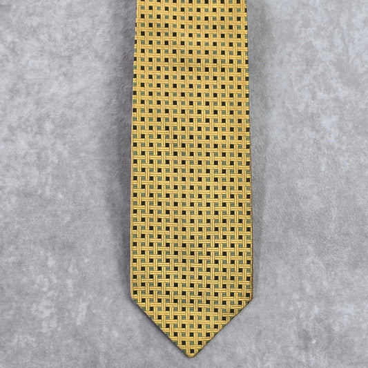 Lands' End USA Gold Brown Green Executive Geometric Square Silk Neck Tie Men's