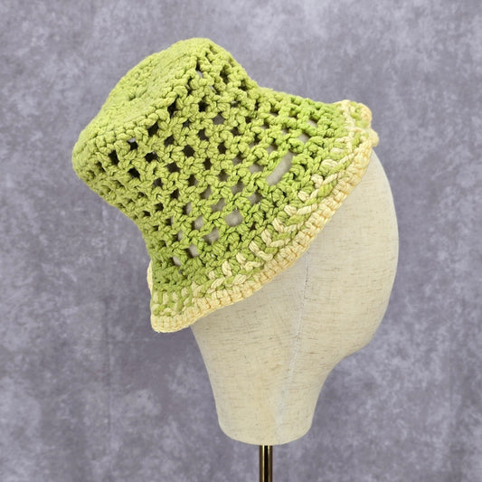Green Top Crochet Knit Bucket Cap Hat Fun Vintage Y2K Funky Beanie