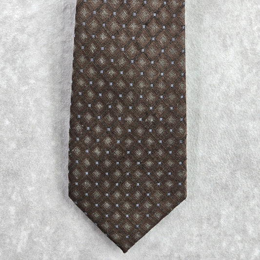 DKNY Brown Gray Stripe Geometric Repp 32% Silk 68% Poly Men's Neck Tie NWOT