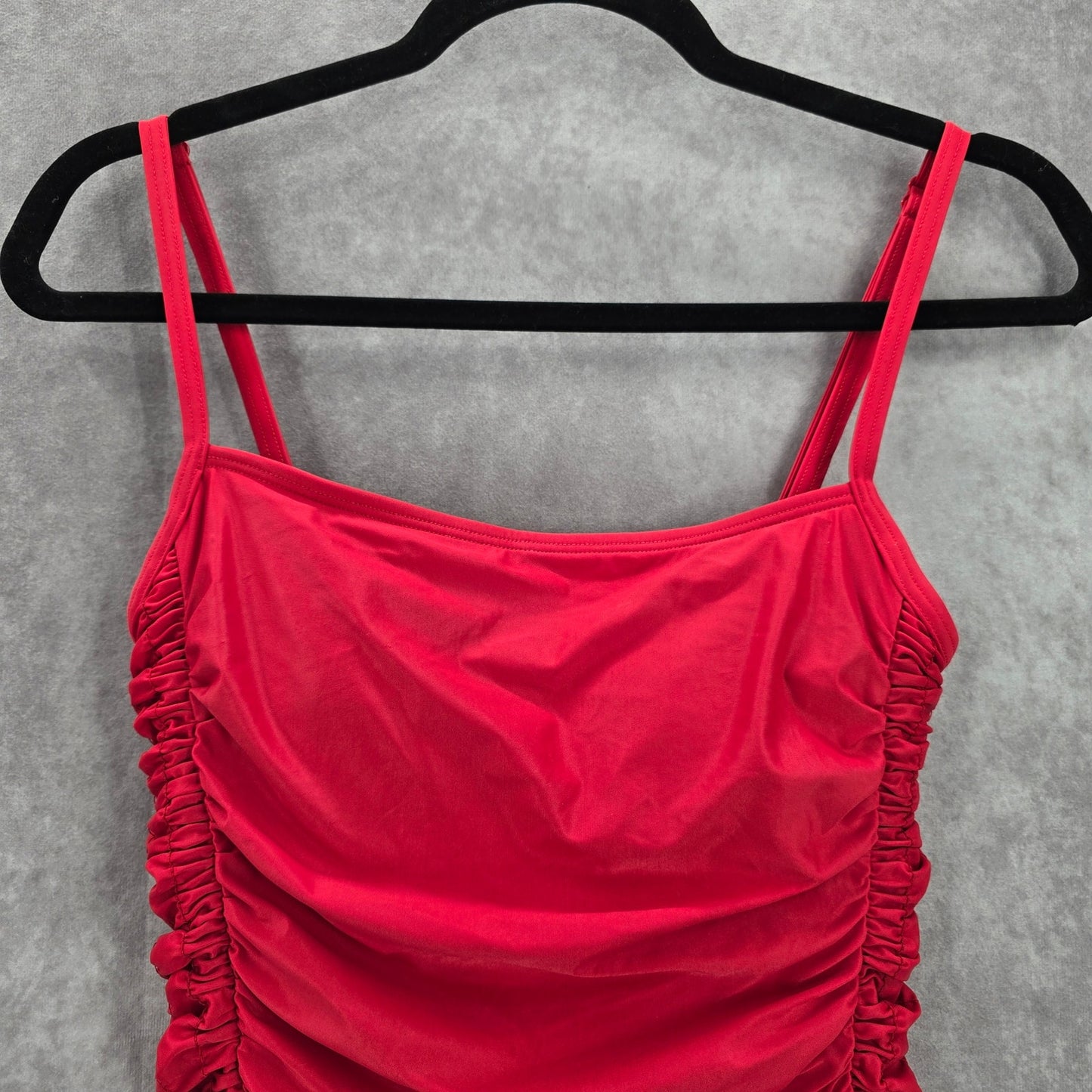 DKNY Red Scrunch Ruched Padded Swimwear Tankini Tank Top S Small