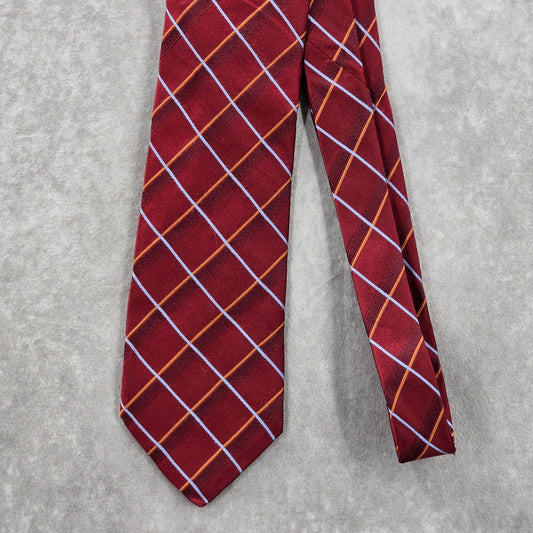 Ike Behar Red Plaid Burgundy Stripe Tartan Silk Executive Geometric Neck Tie Men