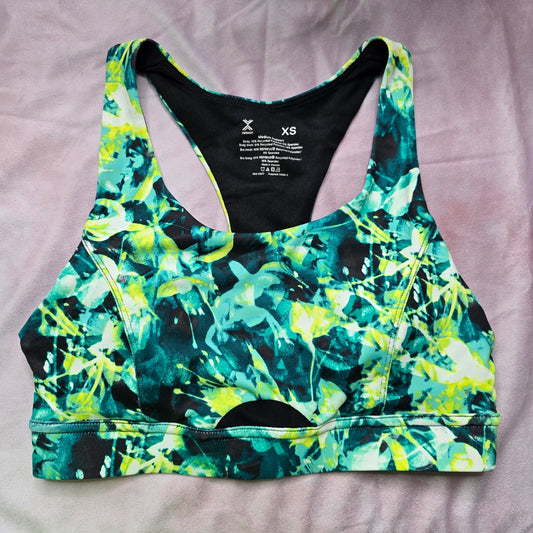 Xersion Green Racerback Medium Support Padded Sports Bra Active Yoga Top XS