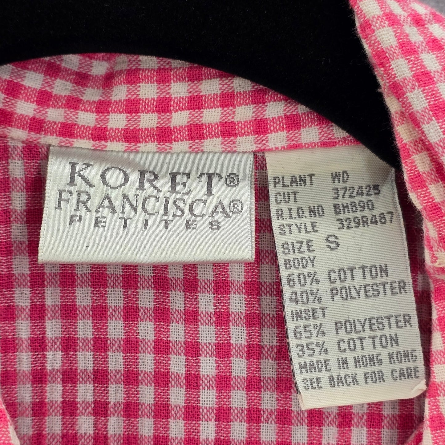 Koret Pink Plaid Short Button VTG Y2K Scallop Embroidered Floral Top Shirt