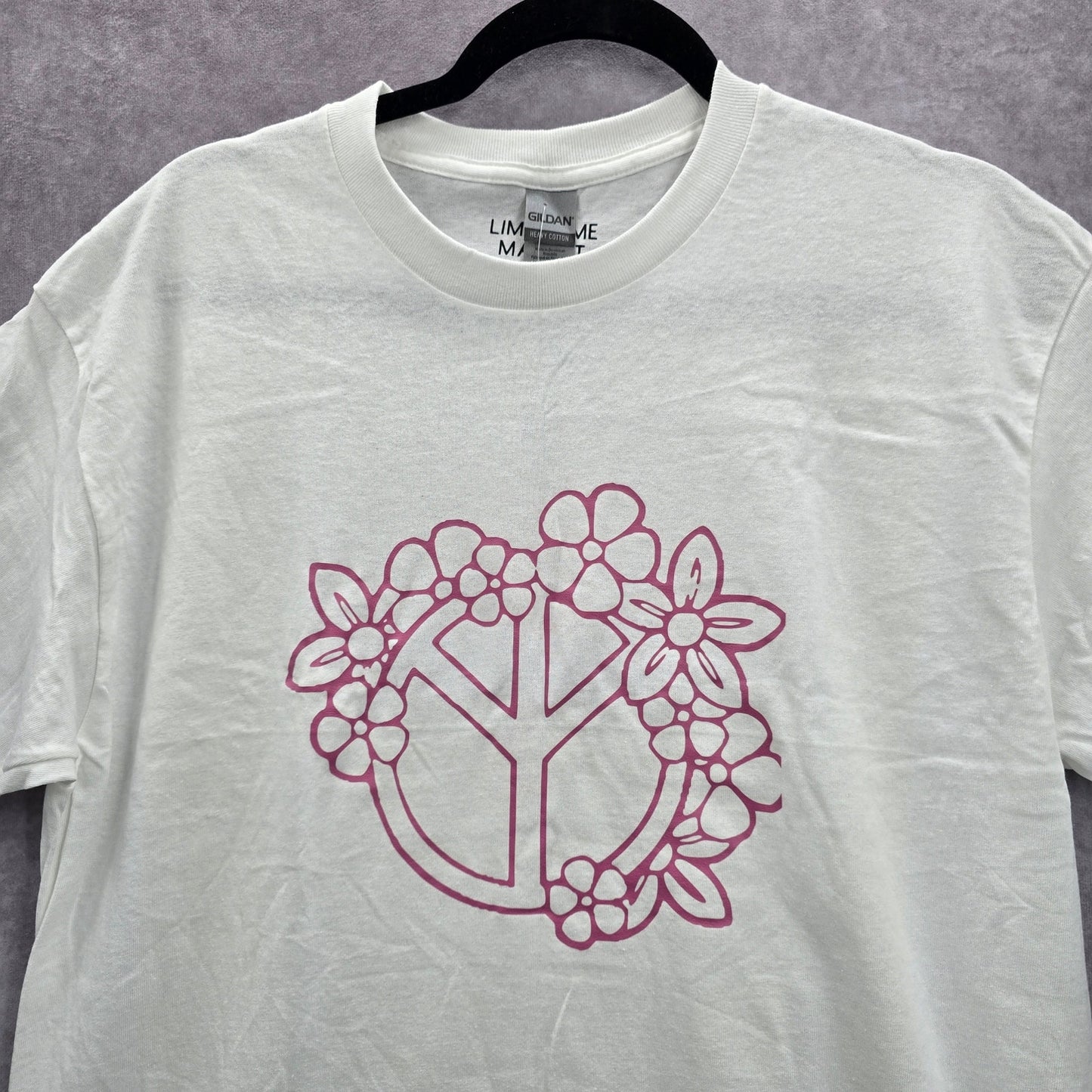 Flower Peace Pink White Boho Handmade Cotton Tshirt Large