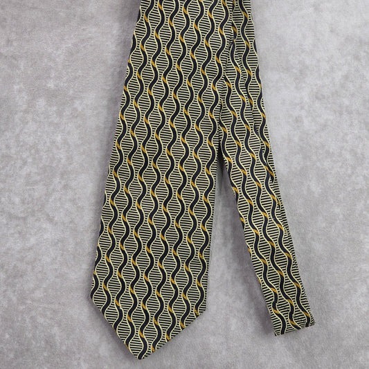 Harrods Knightsbridge Black Gold Repp Geometric 100% Silk Men's Neck Tie NWOT