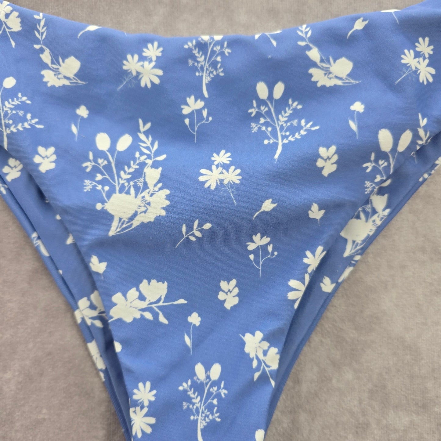 Zaful Purple Floral Print Bikini Cheeky Thong High Leg Bottom Swimwear Medium