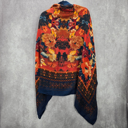 H&M Blue Orange Floral Square XL Wrap Hijab Dupatta Shawl Scarves Scarf