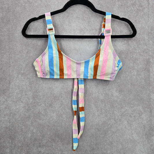 California Waves White Blue Stripes Swimsuit Bikini Padded Swimwear Top Small