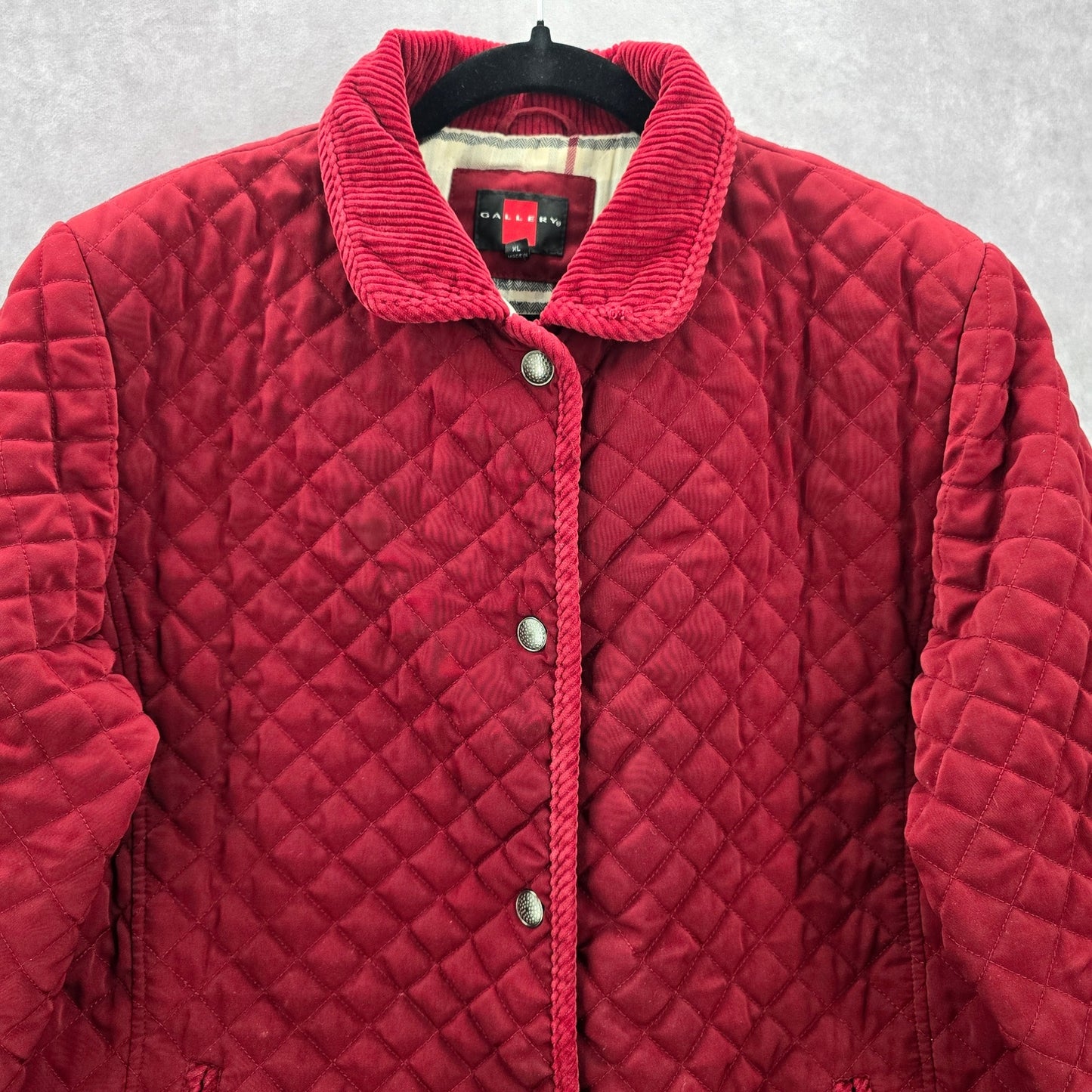 Gallery Red Quilted Plaid Snap Button Coat Parka Puffer Jacket Extra Large XL