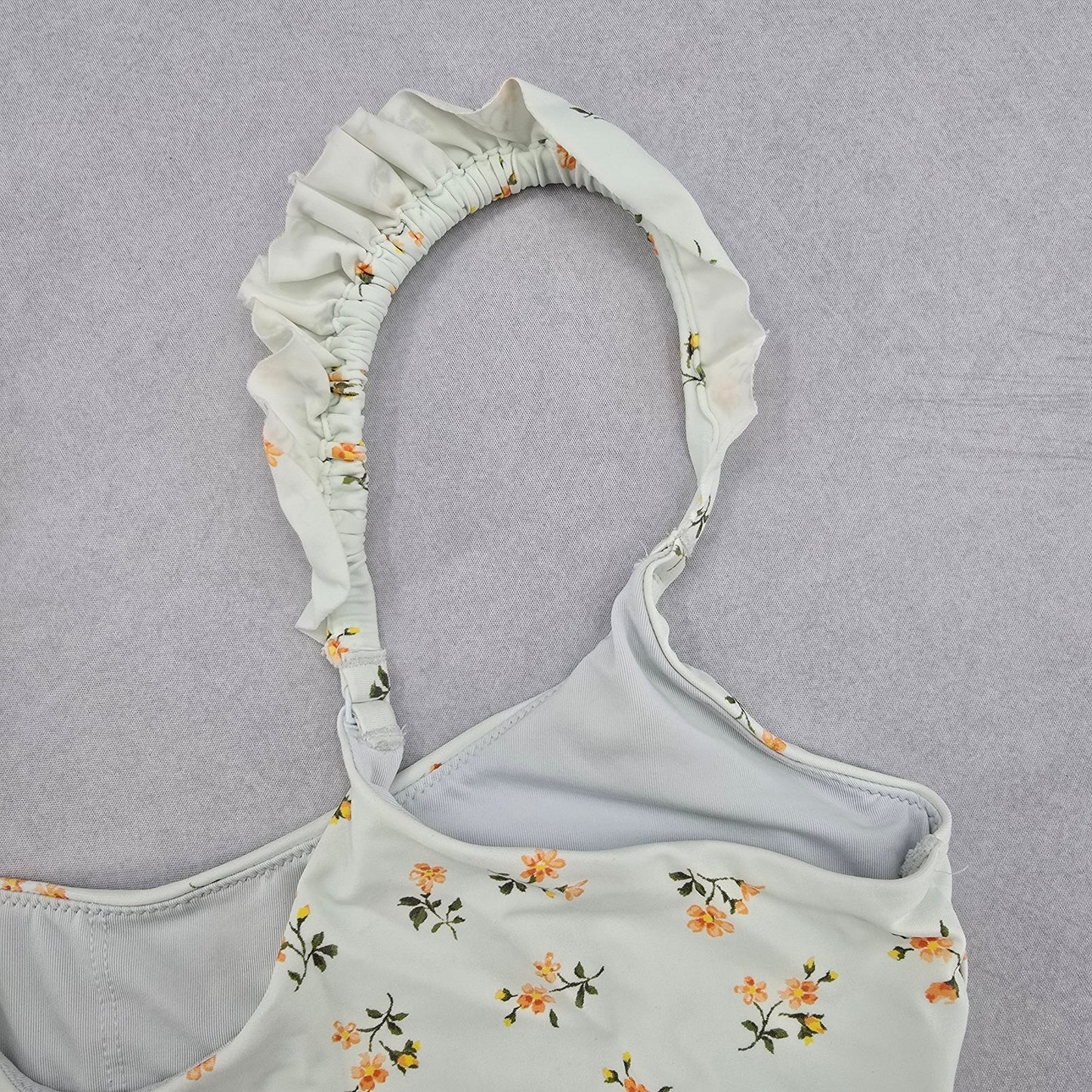 White Floral Ruffle Beach Sports Active Bikini Bralette Swim Top S Small