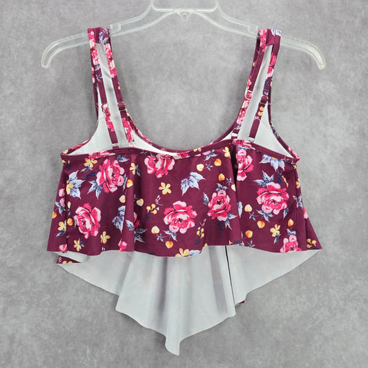 Summer Mae Purple Floral Bikini Swimwear Ruffle Cropped Top L Large