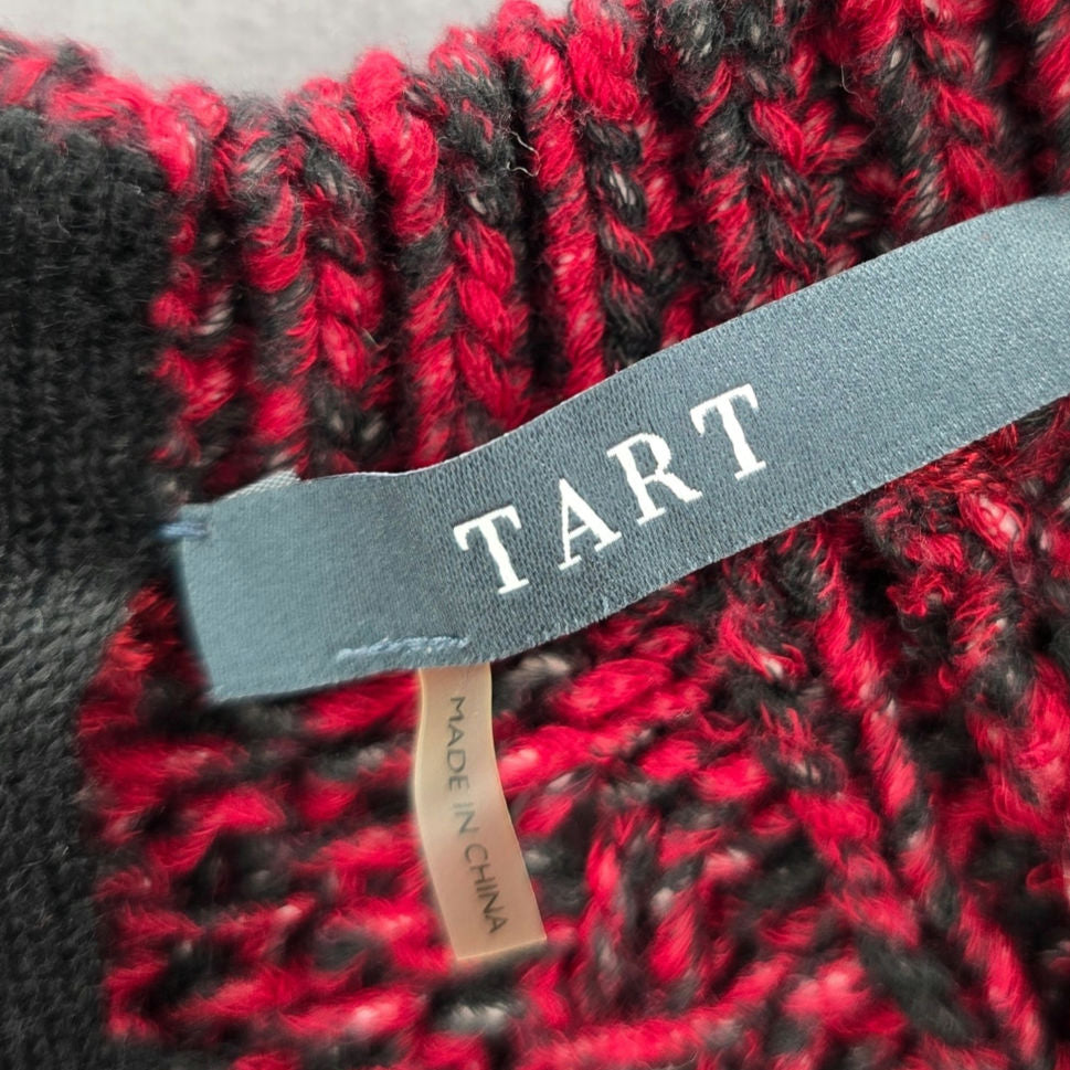 Tart Red Black Long Sleeve Zipper Back Pullover Knit Sweater Cardigan Small