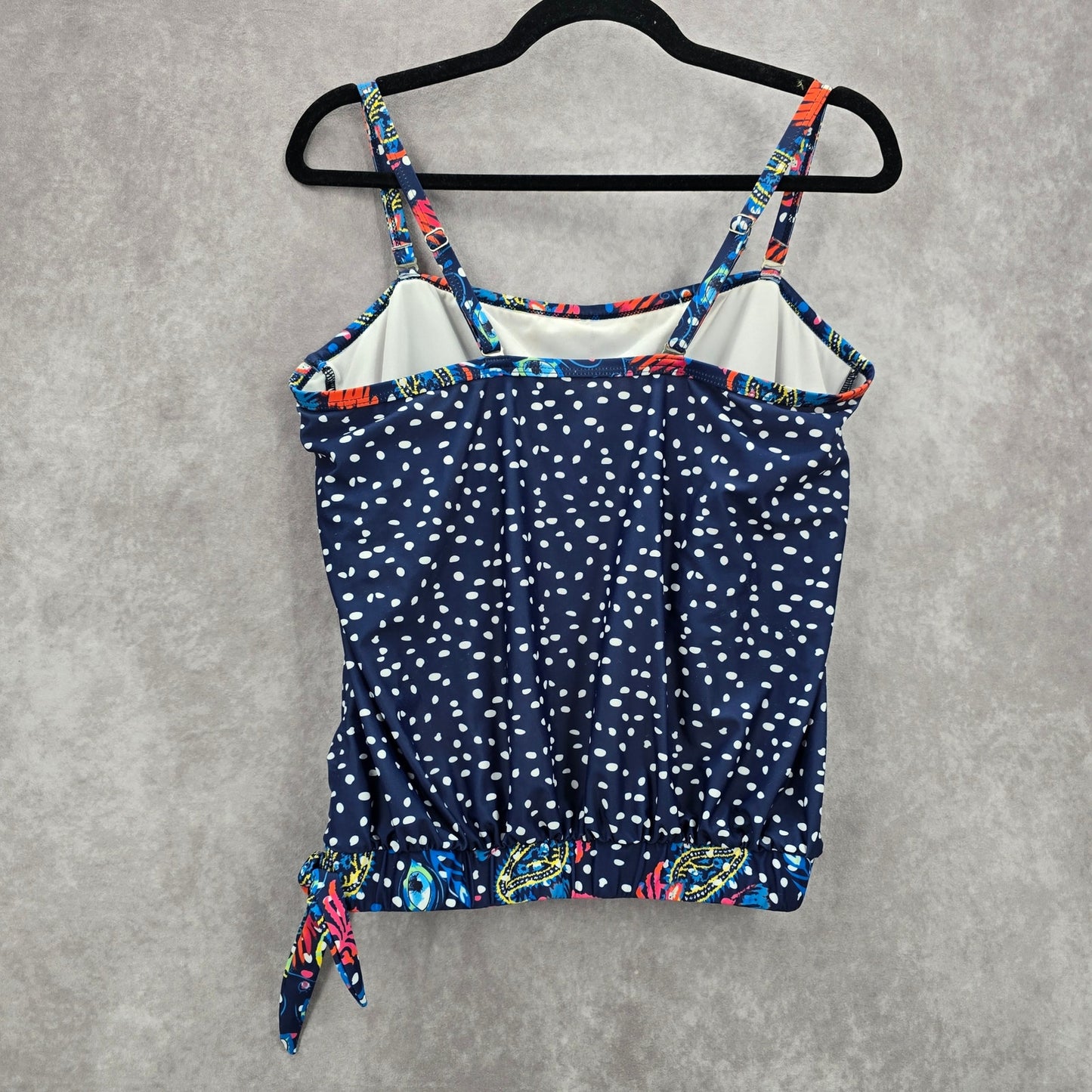 081. Blue Polka Dot Tank Top Padded Tankini Swimwear XL Extra Large