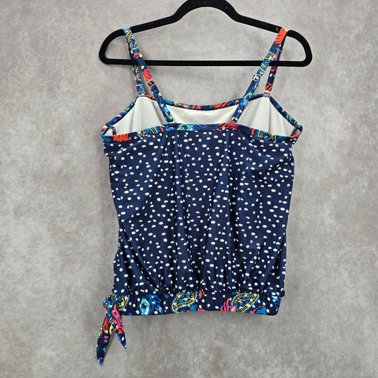 081. Blue Polka Dot Tank Top Padded Tankini Swimwear XL Extra Large