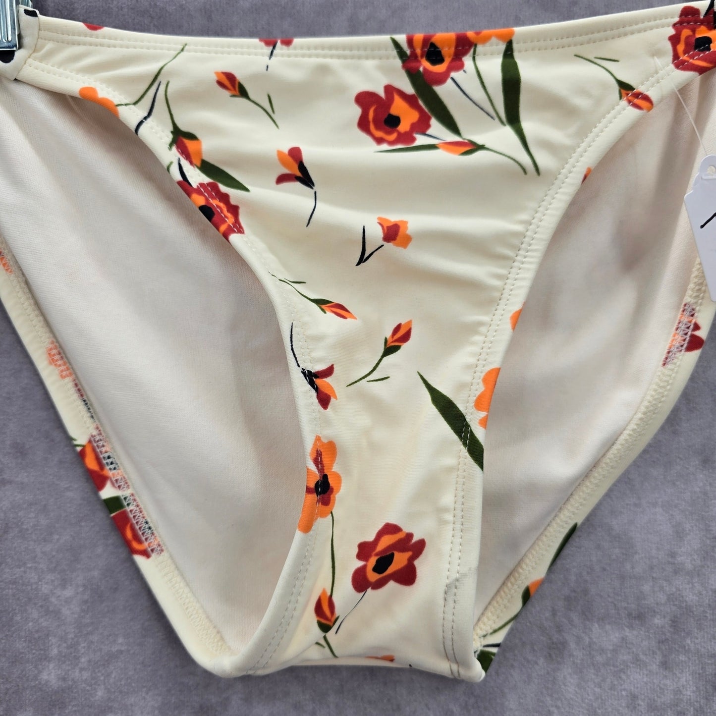 Xhilaration Cream Floral Polka Dot Tie Bikini Cheeky Bottom Swimwear Medium