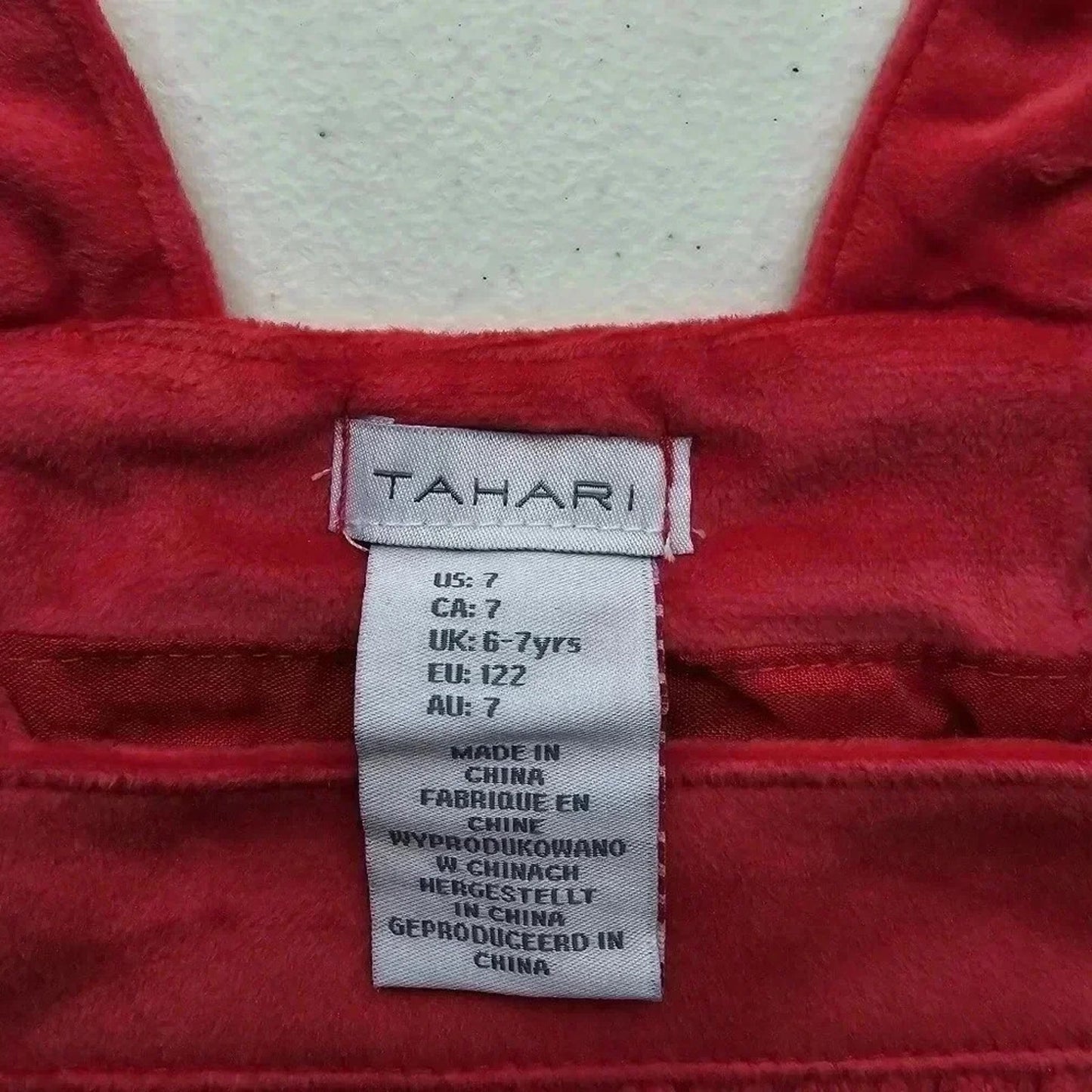 Tahari Red Ruffle Overall Jumper 2 Piece Long Sleeve Dress Holiday Girls Size 7