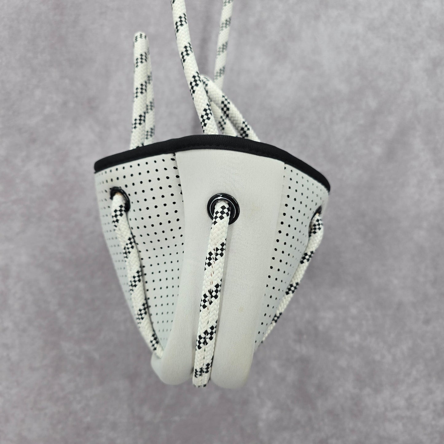 Jimelia White Black Neoprene Rope Small Crossbody With Zipper Pouch