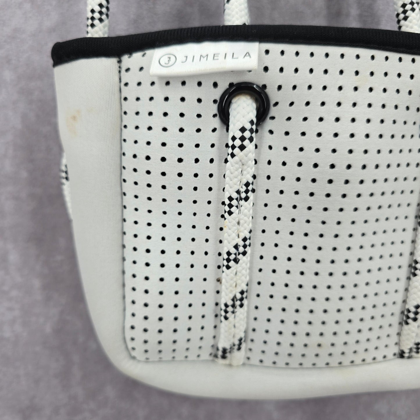 Jimelia White Black Neoprene Rope Small Crossbody With Zipper Pouch