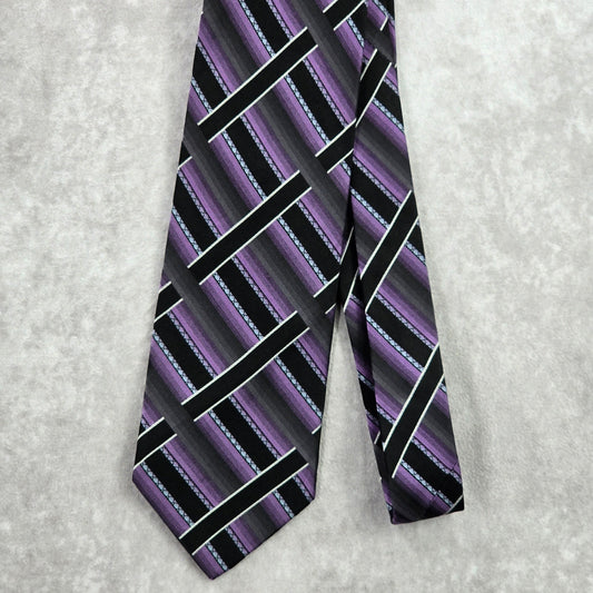Croft & Barrow Purple Black Plaid Tartan Geometric Silk Men's Neck Tie