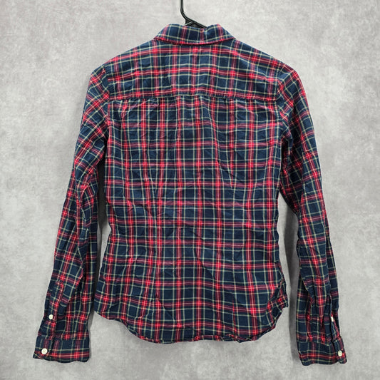 Abercrombie & Fitch Red Blue Plaid Tartan Long Sleeve Button Up Shirt Boys XS