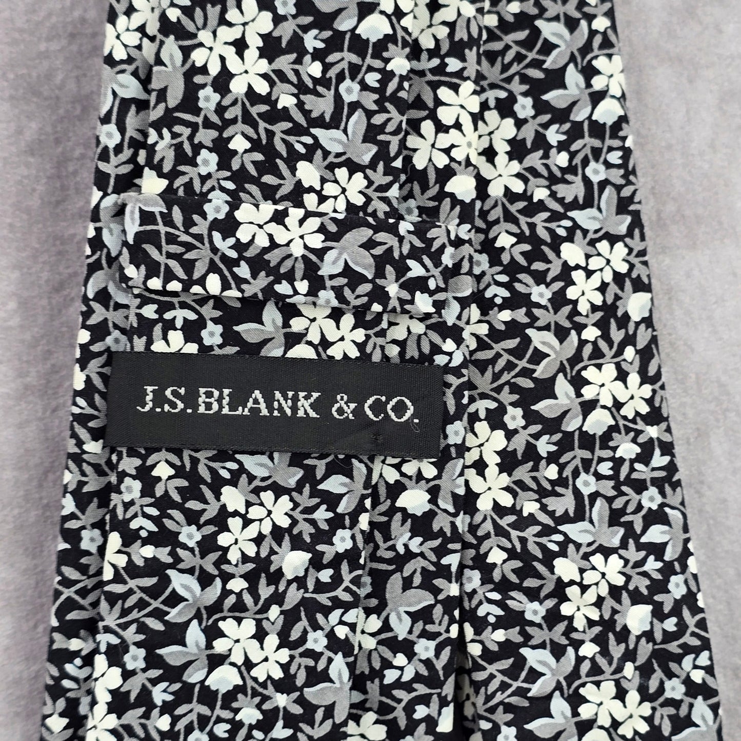 J.S. Blank & Co. Black White Floral Cotton Executive Spring Neck Tie Men's