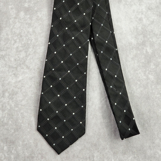 Nautica Black Silver Gray Stripe Geometric Diamond 100% Silk Mens Neck Tie NWOT